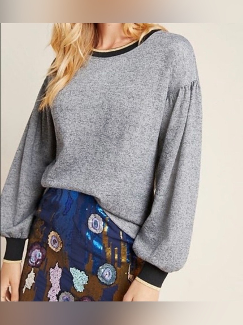 Anthropologie- Amadi sz XS Balloon Sleeve pullover sweater gray Crewneck Top